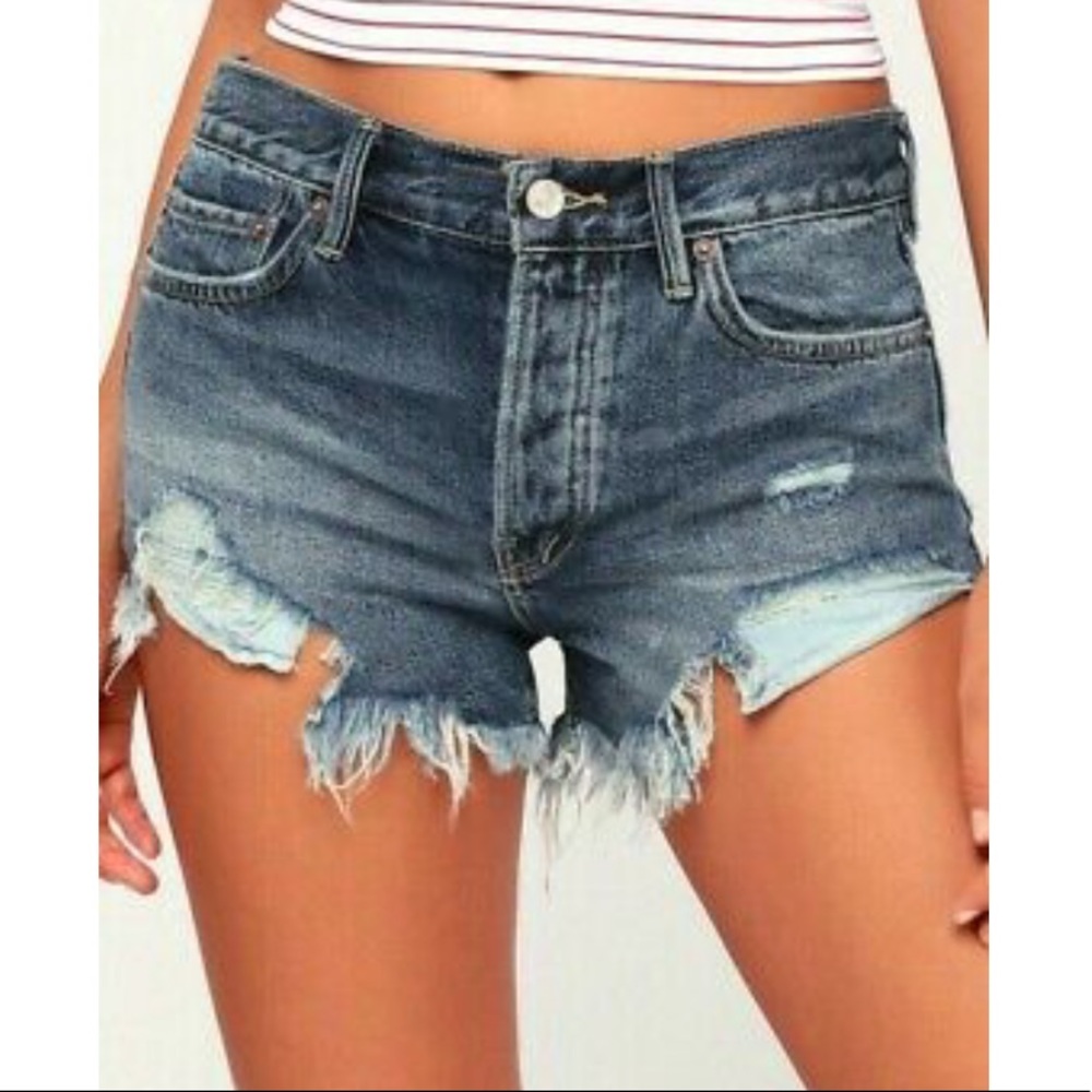 KanCan Dark Wash Distressed Denim Cut Off Jean Shorts - Picture 4 of 7